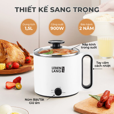 Nồi lẩu điện mini đa năng Lebenlang LBEC0808 1500ml - Hàng chính hãng