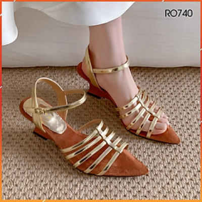 Giày sandal nữ đế xuồng 5 phân hàng hiệu ROSATA màu vàng thời trang cao cấp ro740