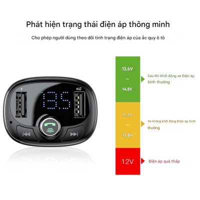 Tẩu sạc đa năng phát nhạc trên ô tô Baseus T Shaped S-09 Car Bluetooth MP3 Player - Hàng chính hãng