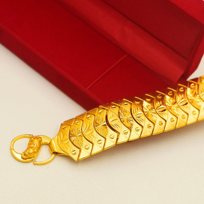 Lắc tay nam to bản mạ 24k hoa văn sọc khóa tỳ hưu cao cấp A3