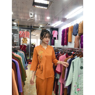 ĐỒ LAM ĐI CHÙA Cổ Ngôi Sao Vải Lụa Tằm Ướt