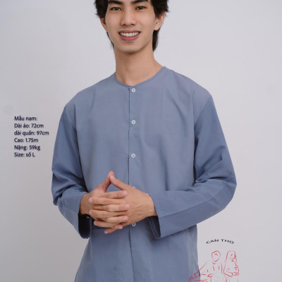 Bộ áo bà ba nam vải kate (Màu xám)- Có bộ bà ba Bigsize- may sỉ bà ba toàn quốc - May bộ bà ba theo yêu cầu