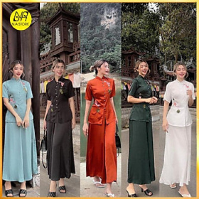 Đồ Lam Nữ Đi Chùa - Bộ Đi Lễ Chùa Thêu Cá Ngọc Vải Lụa Cao Cấp AL018 Trang Nhã Kín Đáo Dành Cho Phật Tử