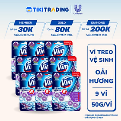 Combo 9 Vỉ Treo Tẩy Bồn Cầu Vim Power 5 Hương Oải Hương Sạch Khuẩn Thơm Mát 50G/Viên