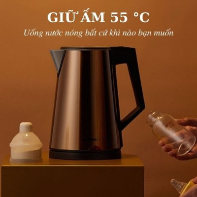 Ấm đun siêu tốc 2 lớp cách nhiệt Grelide D2017k ( 1.7L) hàng chính hãng- thân bình bằng thép không gỉ, lòng ruột đúc inox nguyên khối. 