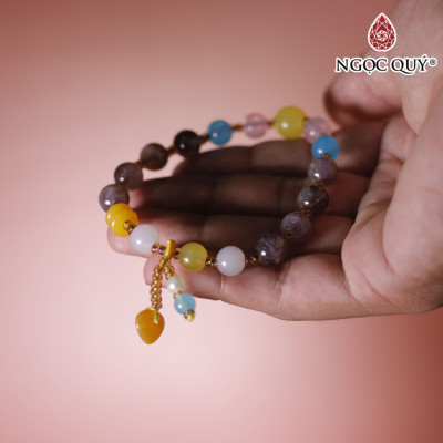 Vòng đá chalcedony đa sắc 8mm phối charm - Ngọc Quý Gemstones