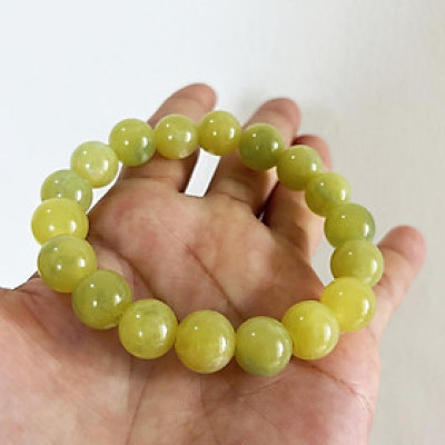 Vòng tay chuỗi hạt ngọc thật màu vàng chanh cho người mệnh Thủy và Kim hột 10 li (1cm)