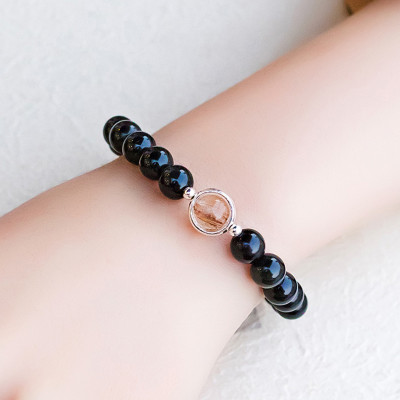 Cặp vòng nam nữ đá Obsidian charm thạch anh tóc vàng - Ngọc Quý Gemstones