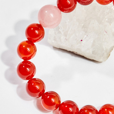Vòng tay phong thủy nữ đá mã não đỏ mix thạch anh hồng 8mm mệnh hỏa , thổ - Ngọc Quý Gemstones