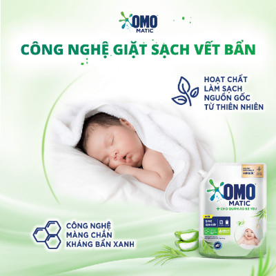 Combo 2 Túi Nước Giặt Omo Matic Cho Quần Áo Bé Yêu Chiết Xuất Tràm Trà Và Nha Đam Dịu Nhẹ 3.6KG