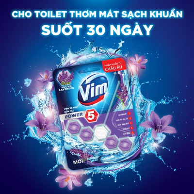 Combo 9 Vỉ Treo Tẩy Bồn Cầu Vim Power 5 Hương Oải Hương Sạch Khuẩn Thơm Mát 50G/Viên