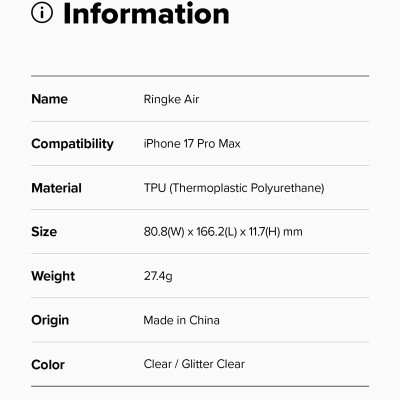 Ốp lưng cho iPhone 17 Pro Max RINGKE Air - Hàng Chính Hãng