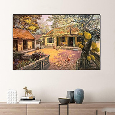 (HCM Tranh treo tường tráng gương cảnh làng quên Việt Nam yên bình kèm đinh treo