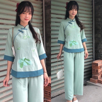 ĐỒ LAM ĐI CHÙA  Mầu Đài Loan Thêu Hoa Sen