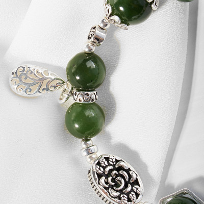 Vòng tay ngọc bích phối charm giọt nước bạc Ngọc Quý Gemstone