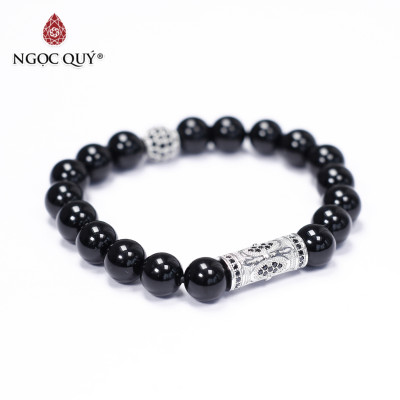 Vòng tay đá obsidian phối charm hợp kim 8mm mệnh thủy, mộc - Ngọc Quý Gemstones
