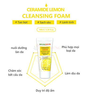 Sữa rửa mặt chanh MIINSKIN Ceramide Lemon Cleansing Foam (100ml) - Hàng chính hãng