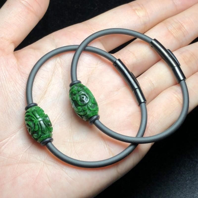 Vòng Tay Lu Thống Ngoc-Xanh-Sơn-Thuỷ dáng tròn/Cầu Tài Lộc, Công Việc Hanh Thông Thuận Lợi/ Hợp tất cả các mệnh