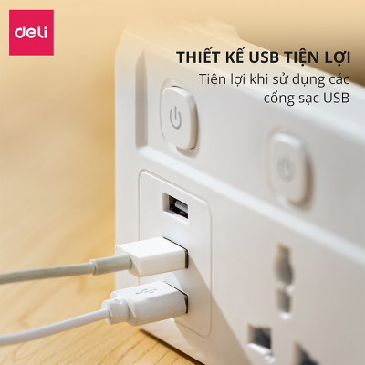 Ổ Cắm Điện Đa Năng  Có Công Tắc Chống Giật Chống Cháy Chất Lượng Cao Deli - Hàng Chính Hãng - ET407 408 409