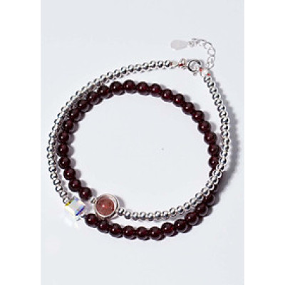 Vòng 2 line đá Garnet phối pha lê trắng mệnh hỏa, thổ - Ngọc Quý Gemstones