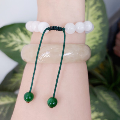 Vòng tay Nữ phong thủy đá mã não trắng mix lu thống sơn thủy và bi bạc kết dây thời trang