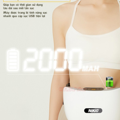 Máy Massage Bụng Cao Cấp Nikio NK-166DC - Công Nghệ Xoa Bóp Kết Hợp Nhiệt Hồng Ngoại, Động Cơ Matxa Kép, 3 Cường Độ Tùy Chỉnh, Pin Sạc Tiện Mang Đi Xa