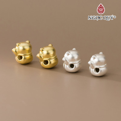Charm bạc 3D hình mèo thần tài xỏ ngang - Ngọc Quý Gemstones