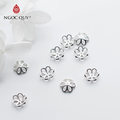 Combo 11 cái charm bạc chụp hạt hoạ tiết hoa văn - Ngọc Quý Gemstones
