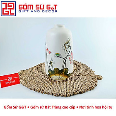 Lọ hoa dáng phích miệng nhỏ vẽ sen Gốm Sứ G&T