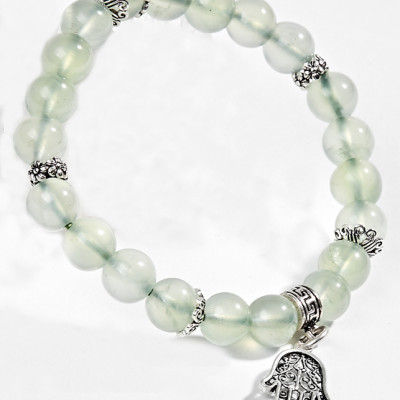 Vòng Thạch Anh Xanh Phối Charm Bạc (8mm)
