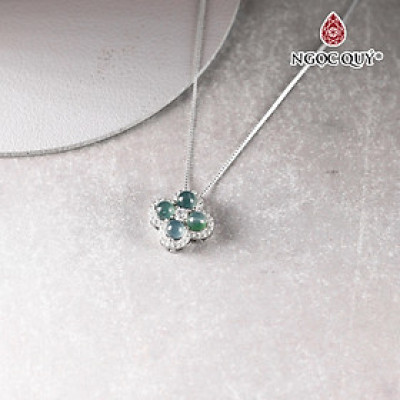 Dây chuyền Di lặc phỉ thúy lam băng type A bọc bạc- 15x15mm mệnh thủy mộc - Ngọc Qúy Gemstones