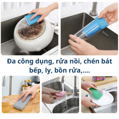 Set 8 Món Rửa Bát, Bùi Nhùi, Mút Rửa Chén, Đĩa Tạo Bọt, Cước Chà Xoong Nồi Có Tay Cầm Chà Bồn Rửa