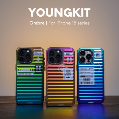 Ốp lưng chống sốc cho iPhone 15 Pro Max / 15 Pro / 14 Pro Max hiệu HOTCASE Youngkit Gradient phối màu cá tính chống sốc va đập, túi khí tản lực - Hàng nhập khẩu