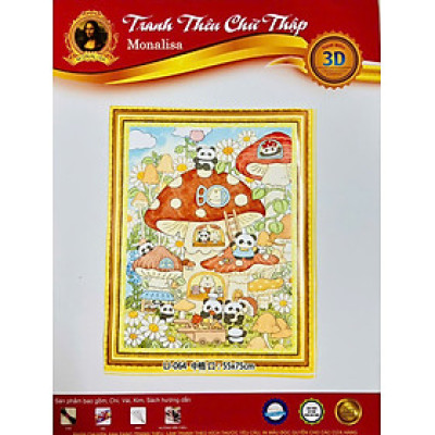 Tranh thêu kín Gấu trúc dễ thương LJ064, kích thước 55x75 cm, 11ct thêu kín 3 sợi