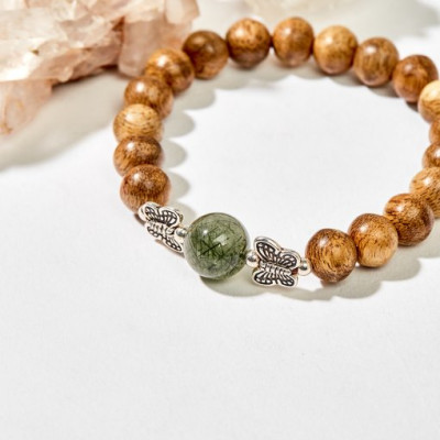 Vòng Tay Trầm Hương Mix Đá Phong Thuỷ Mệnh Mộc Charm Bạc 925 Thuỷ Mệnh Mộc