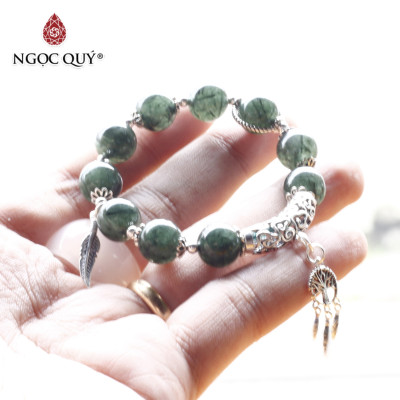 Vòng tay đá thạch anh tóc xanh phối dream catcher size hạt 11mm mệnh hỏa, mộc - Ngọc Quý Gemstones