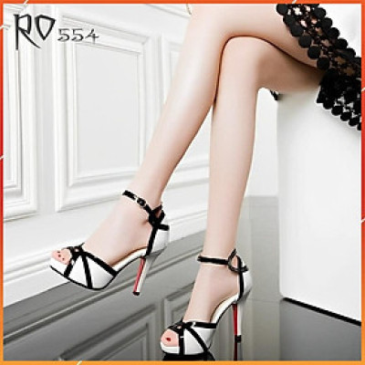 Giày sandal nữ hở mũi 8 phân hàng hiệu rosata màu trắng thời trang cao cấp ro554
