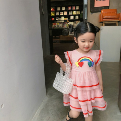 Váy đầm cầu vồng bé gái, chân váy 3 tầng bồng xinh xắn, họa tiết thêu nổi rực rỡ, chất đẹp mát | MV24