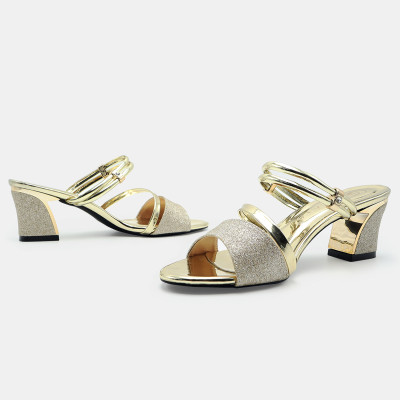 Giày cao gót nữ đẹp đế vuông 5 phân hàng hiệu rosata hai màu đồng bạc thời trang cao cấp ro539