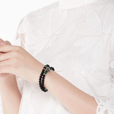 Vòng Đá Mã Não Đen Phối Cẩm Thạch Sơn Thủy Và Charm Bạc 2 Line Ngọc Quý Gemstones VT60