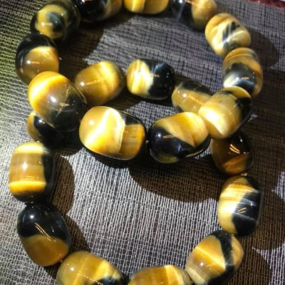 VÒNG ĐÁ MẮT HỔ KHÚC VÀNG TỰ NHIÊN ĐẸP NAM mạng KIM THUỶ HẠT 13MM KHÚC DÀI 18MM 