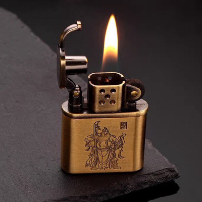 Vỏ Hột Quẹt Bật Lửa Xăng Đá Độc Lạ Dolphin HY676 Khắc Quan Vũ Đẹp Độc Lạ - Dùng Xăng Bấc Đá Cao Cấp