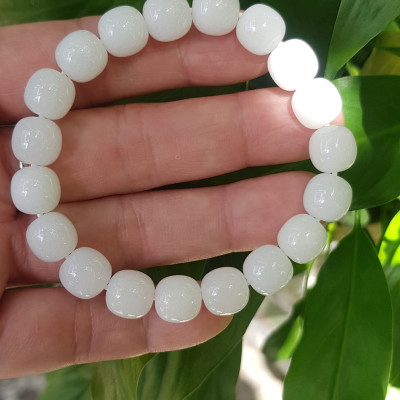 Vòng Tay Nữ Đá Ngọc Hoà Điền TRẮNG bầu Tự Nhiên Size 9li5 đẹp Màu Trắng sáng Nữ mệnh Kim Thủy Mang năng lượng tích cực may mắn tài lộc tốt công việc đeo đẹp xinh tay ạ