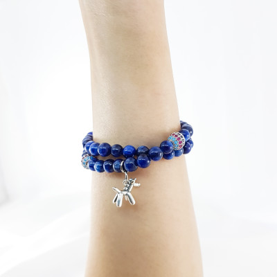 Vòng Tay Cuốn Mệnh Thủy, Mộc Đá Kyanite Mix Charm Chú Chó Con