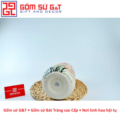Lọ hoa trang trí dáng đu đủ khắc sen hồng Gốm Sứ G&T