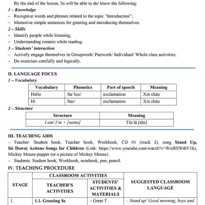 Thiết Kế Bài Giảng Tiếng Anh Lớp 3 - Tập 1