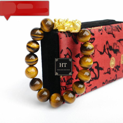 Vòng Tay Nam Đá Mắt Hổ Nâu Tỳ Hưu Mạ Vàng 24k