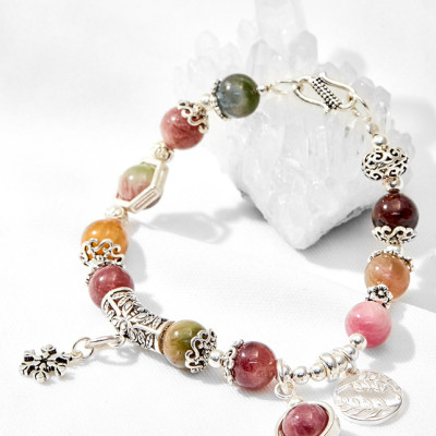 Vòng tay Tourmaline đa sắc mix nguyệt quế Ngọc Quý Gemstones