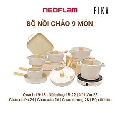 [Hàng chính hãng] Bộ 9 món nồi chảo chống dính, bếp từ Fika Neoflam - Hàn Quốc. Hàng có sẵn, giao ngay