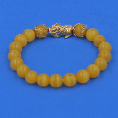 Vòng tay Đá Mắt Mèo Vàng 8 ly - cẩn Tỳ Hưu Phong Thủy inox vàng VMEVTHHKV8 - hợp mệnh Kim, mệnh Thổ